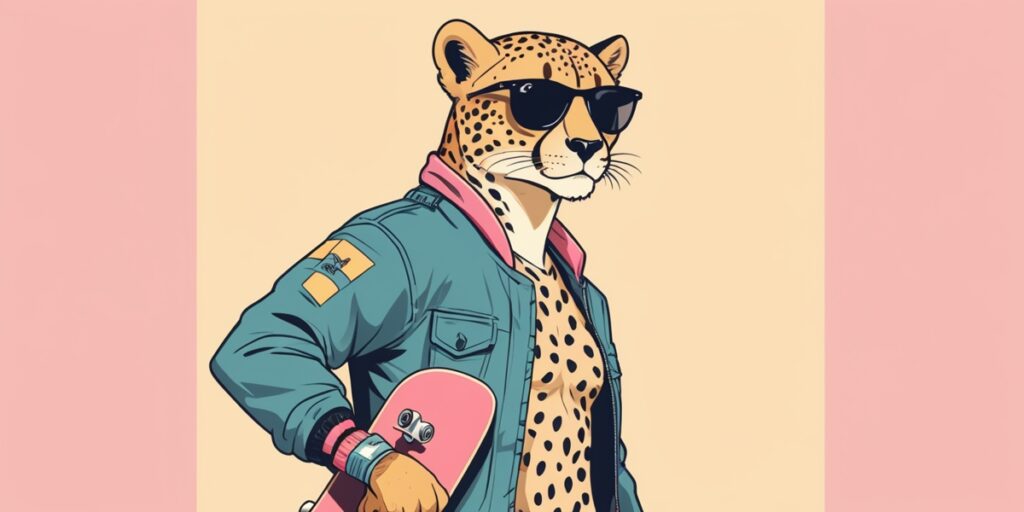 albedobase xl cartoonstyle adventurous cheetah character weari 2 ESTP personality illustration โ The Dynamo cheetah character with adventurous energy