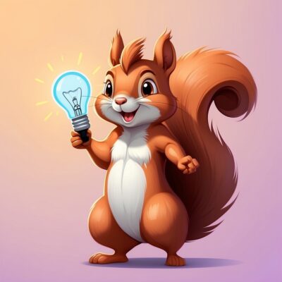 ENTP personality illustration – Playful and creative squirrel character holding a lightbulb