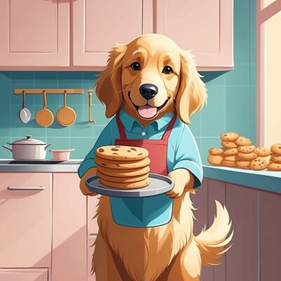 ESFJ personality illustration – The Caregiver golden retriever character in a cozy kitchen