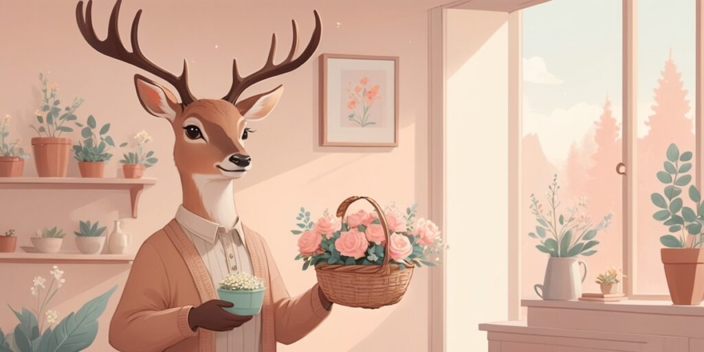 albedobase xl cartoonstyle gentle deer character holding a sma 0 ISFJ personality illustration โ The Nurturer deer character with flowers