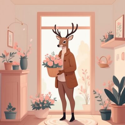 albedobase xl ISFJ personality illustration – The Nurturer deer character with flowers