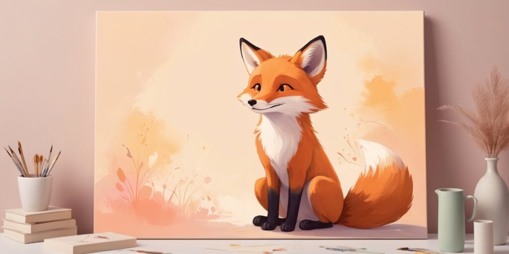 albedobase xl cartoonstyle gentle fox character painting on a 1 ISFP personality illustration โ The Artist fox character painting in a cozy studio