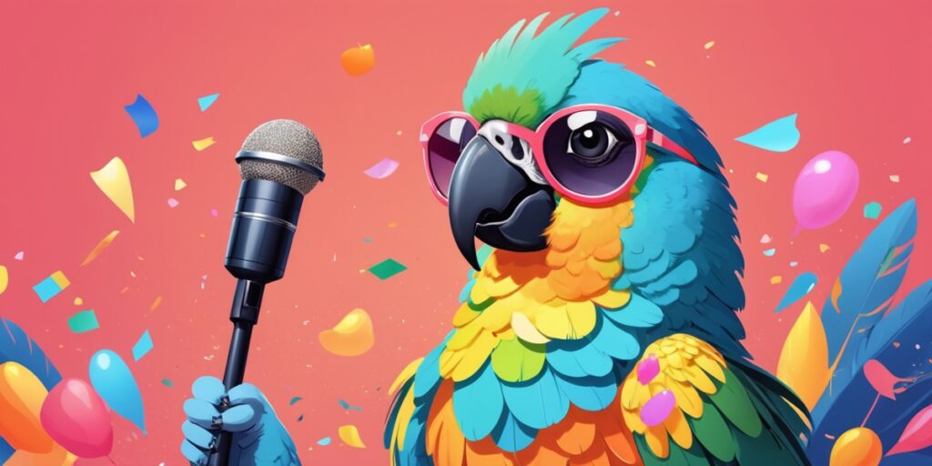 ESFP personality illustration β The Performer parrot character singing on a vibrant stage ESFP personality illustration β The Performer parrot character singing on a vibrant stage
