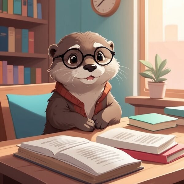 albedobase xl INTP personality illustration – The Thinker otter character at a desk