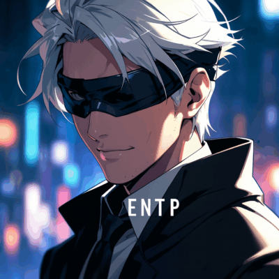 Anime-style portrait of Gojo Satoru reflecting ENTP personality traits – digital illustration for MBTI analysis