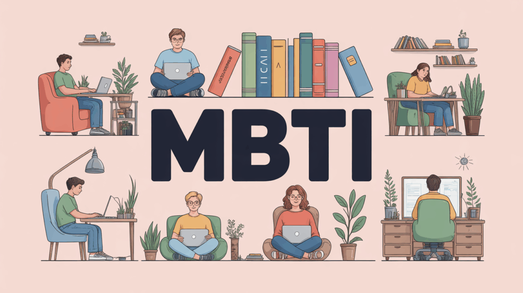 mbti remote work main MBTI remote work illustration showing diverse personality types working from home
