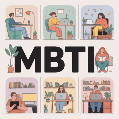MBTI remote work illustration showing diverse personality types working from home