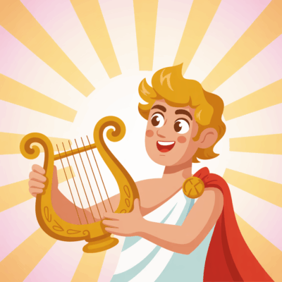 Cartoon Apollo representing apollo mbti enfj and emotional leadership through warmth and vision.