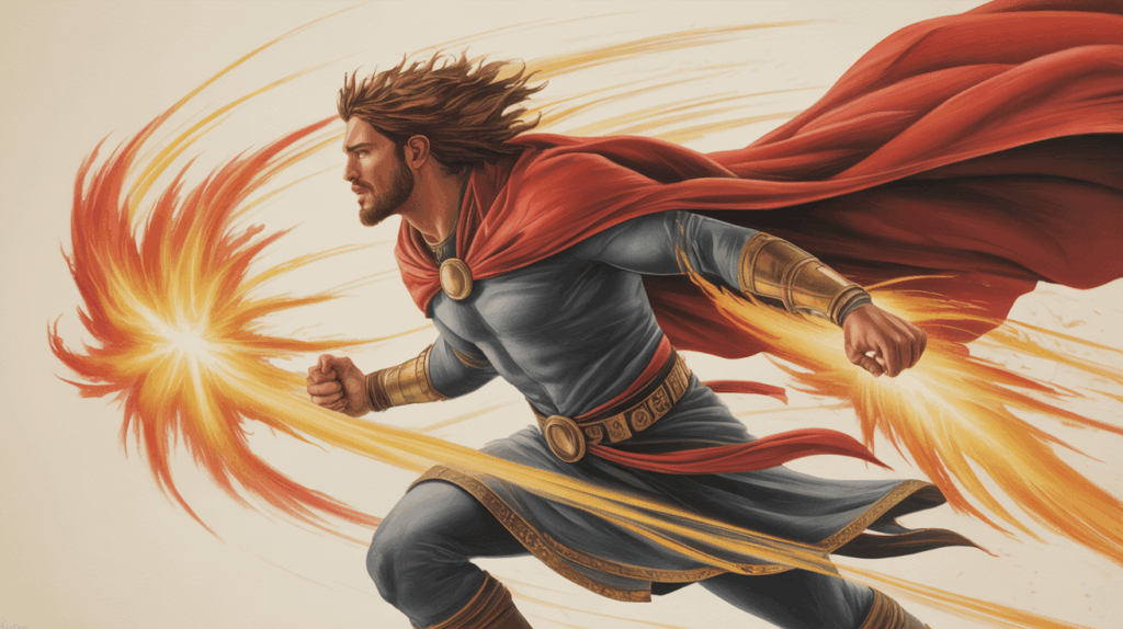 Pastel Ares illustration symbolizing ares mbti estp through instinctive movement and tactical intensity.