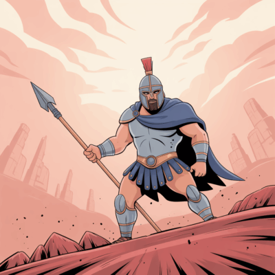 Cartoon Ares representing ares mbti estp with courage, action, and controlled chaos.