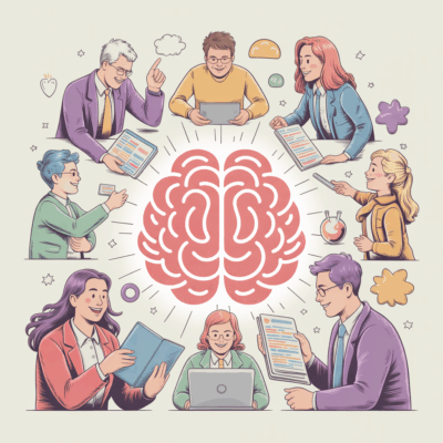 Cartoon MBTI characters symbolizing critical thinking and shared insight.