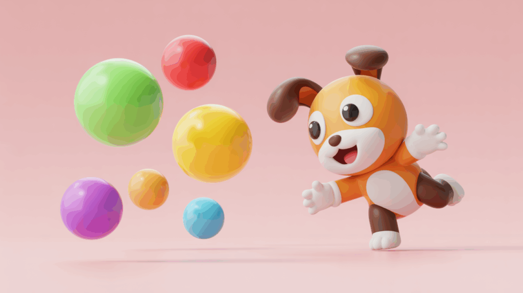 ENFP Behavioral Signs represented by an energetic puppy with colorful orbs.