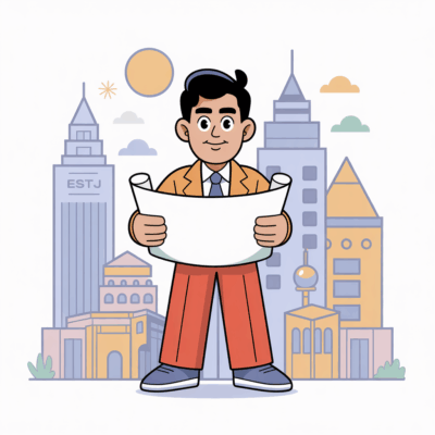 Cartoon ESTJ illustrating estj action logic with structure and purposeful decision-making.