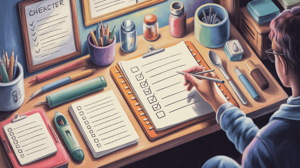 estj-structured-planning Pastel ESTJ illustration representing estj action logic through structured planning and execution.