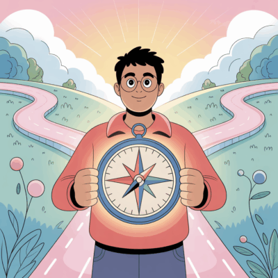 Cartoon illustration representing mbti purpose and action through clarity, motivation, and forward movement.