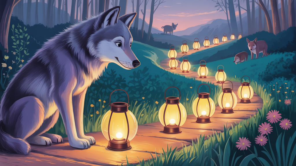 ENFJ Behavioral Signs shown as a wolf lighting the way for others.