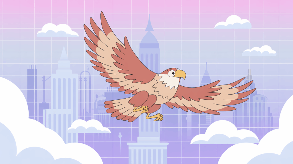 ENTJ Behavioral Signs illustrated with a hawk overlooking a structured city.