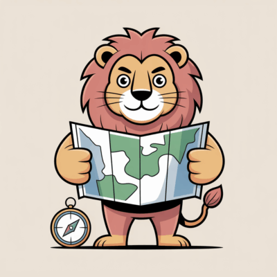 ENTJ Behavioral Signs shown through a bold lion holding a map and compass.