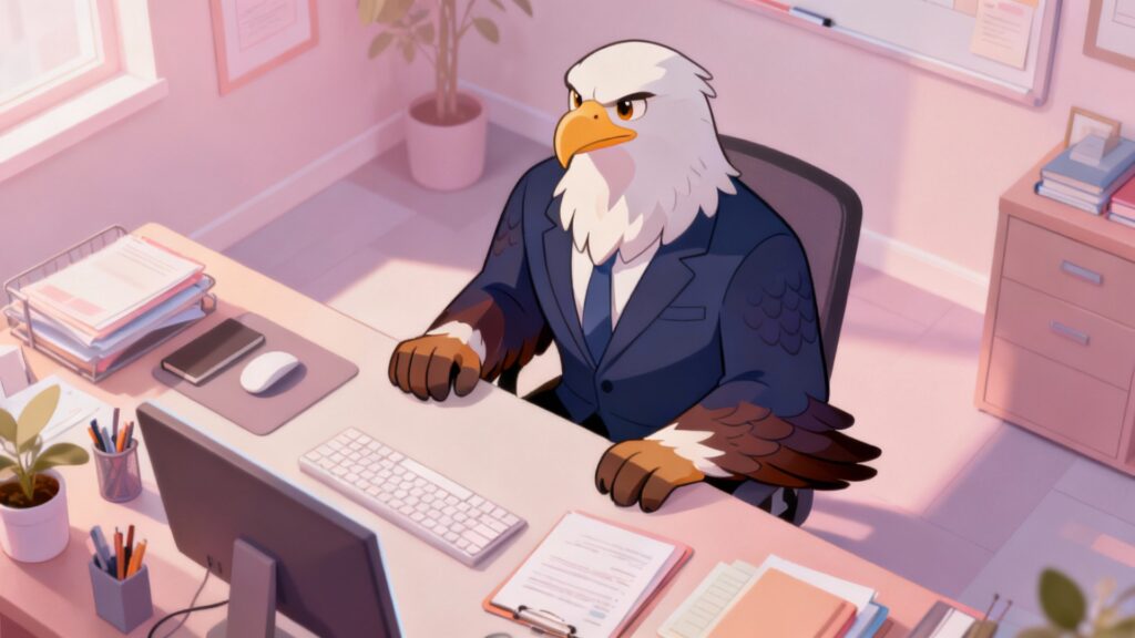 ESTJ Behavioral Signs shown through an eagle overseeing a structured environment.