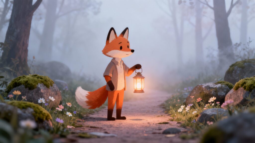 INFJ Behavioral Signs shown through a fox guiding with a lantern.