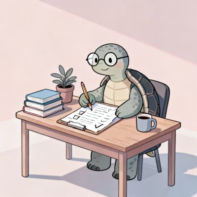 ISTJ Behavioral Signs illustrated through a turtle reviewing a checklist