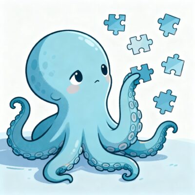 INTP Misunderstood Traits illustrated through an octopus solving complex puzzles.